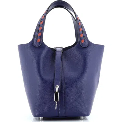 Pre-owned Hermes  Hermes Picotin Lock Bag Tressage Epsom Pm In Blue