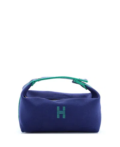 Pre-owned Pre-owned Hermes  Hermes Pm Bride-a-brac Travel Case Toile In Blue