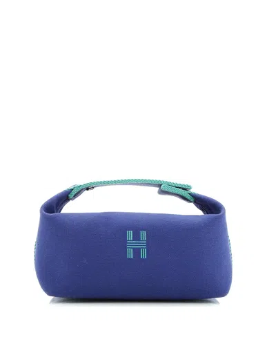 Pre-owned Pre-owned Hermes  Hermes Pm Bride-a-brac Travel Case Toile In Blue