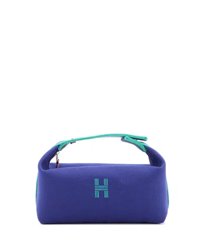 Pre-owned Pre-owned Hermes  Hermes Pm Bride-a-brac Travel Case Toile In Blue