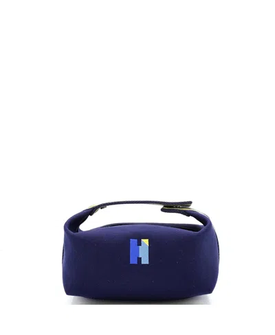 Pre-owned Pre-owned Hermes  Hermes Pm Bride-a-brac Travel Case Toile In Blue