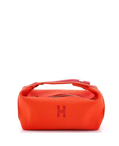 Pre-owned Pre-owned Hermes  Hermes Pm Bride-a-brac Travel Case Toile In Orange