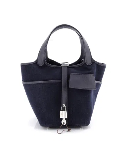 Pre-owned Pre-owned Hermes  Hermes Pm Cargo Picotin Lock Bag Canvas And Swift In Blue