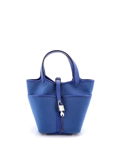 Pre-owned Pre-owned Hermes  Hermes Pm Cargo Picotin Lock Bag Canvas And Swift In Blue