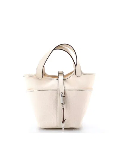 Pre-owned Pre-owned Hermes  Hermes Pm Cargo Picotin Lock Bag Canvas And Swift In Neutral