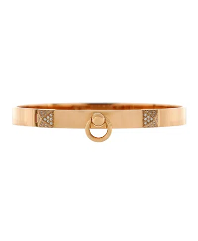Pre-owned Hermes  Hermes Pm Collier De Chien Bracelet 18k Rose Gold With Pave Diamond Studs