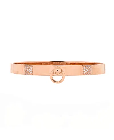 Pre-owned Pre-owned Hermes  Hermes Pm Collier De Chien Bracelet 18k Rose Gold With Pave Diamond Studs