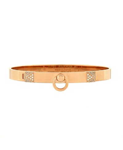Pre-owned Pre-owned Hermes  Hermes Pm Collier De Chien Bracelet 18k Rose Gold With Pave Diamond Studs