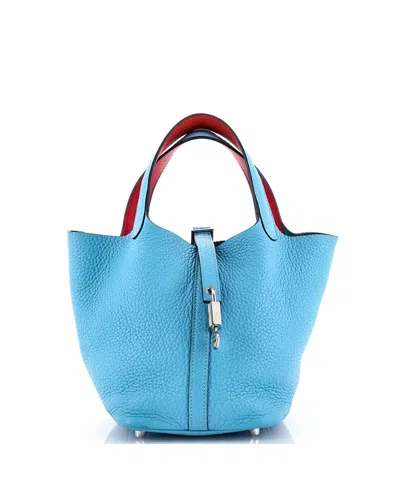 Pre-owned Pre-owned Hermes  Hermes Pm Eclat Picotin Lock Bag Clemence With Swift In Blue/ Red