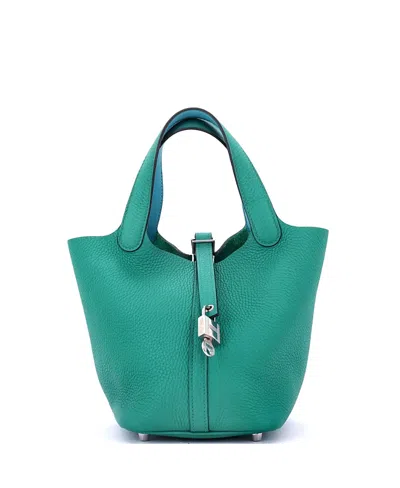 Pre-owned Pre-owned Hermes  Hermes Pm Eclat Picotin Lock Bag Clemence With Swift In Green