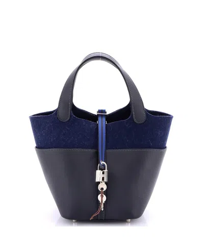 Pre-owned Pre-owned Hermes  Hermes Pm Go Team Picotin Lock Bag Feutre Wool And Swift In Blue