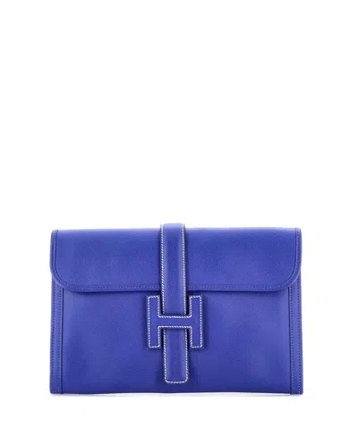Pre-owned Pre-owned Hermes  Hermes Pm Jige Clutch Epsom In Blue