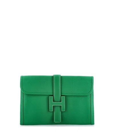 Pre-owned Pre-owned Hermes  Hermes Pm Jige Clutch Epsom In Green