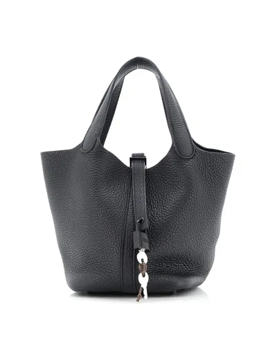 Pre-owned Pre-owned Hermes  Hermes Pm Monochrome Picotin Lock Bag Clemence In Black