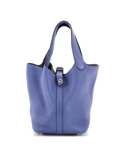 Pre-owned Pre-owned Hermes  Hermes Pm Picotin Lock Bag Clemence In Blue