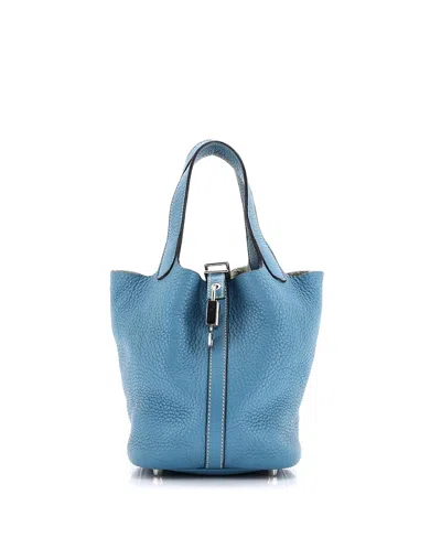 Pre-owned Pre-owned Hermes  Hermes Pm Picotin Lock Bag Clemence In Blue