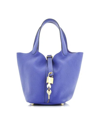 Pre-owned Pre-owned Hermes  Hermes Pm Picotin Lock Bag Clemence In Blue