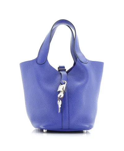 Pre-owned Pre-owned Hermes  Hermes Pm Picotin Lock Bag Clemence In Blue