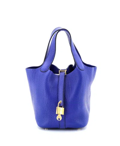 Pre-owned Pre-owned Hermes  Hermes Pm Picotin Lock Bag Clemence In Blue