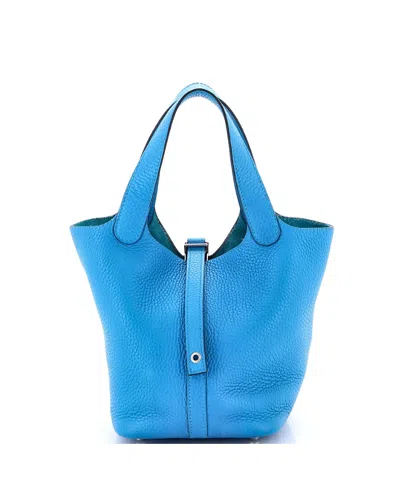 Pre-owned Pre-owned Hermes  Hermes Pm Picotin Lock Bag Clemence In Blue