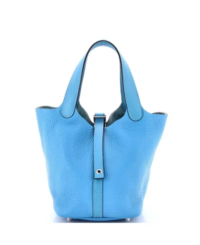 Pre-owned Pre-owned Hermes  Hermes Pm Picotin Lock Bag Clemence In Blue