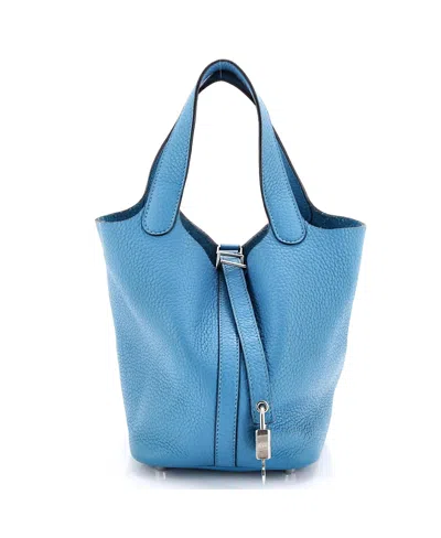 Pre-owned Pre-owned Hermes  Hermes Pm Picotin Lock Bag Clemence In Blue