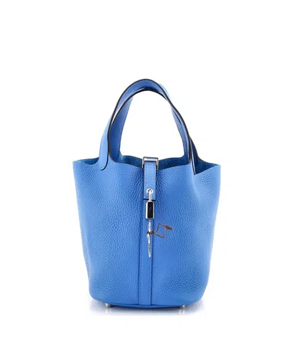 Pre-owned Pre-owned Hermes  Hermes Pm Picotin Lock Bag Clemence In Blue