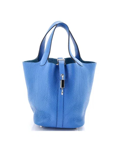 Pre-owned Pre-owned Hermes  Hermes Pm Picotin Lock Bag Clemence In Blue