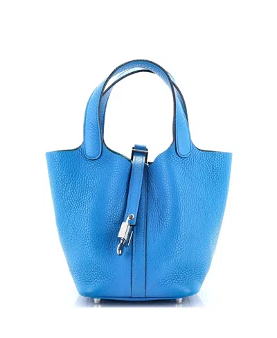 Pre-owned Pre-owned Hermes  Hermes Pm Picotin Lock Bag Clemence In Blue