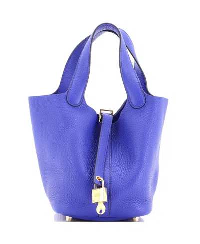 Pre-owned Pre-owned Hermes  Hermes Pm Picotin Lock Bag Clemence In Blue