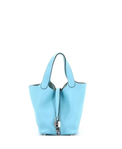 Pre-owned Pre-owned Hermes  Hermes Pm Picotin Lock Bag Clemence In Blue