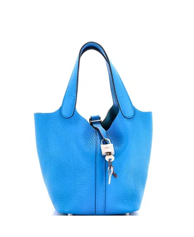 Pre-owned Pre-owned Hermes  Hermes Pm Picotin Lock Bag Clemence In Blue