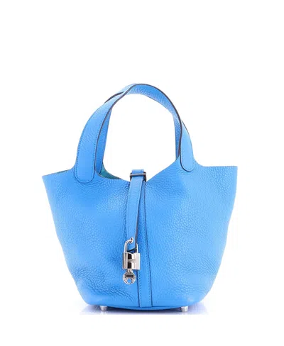Pre-owned Pre-owned Hermes  Hermes Pm Picotin Lock Bag Clemence In Blue