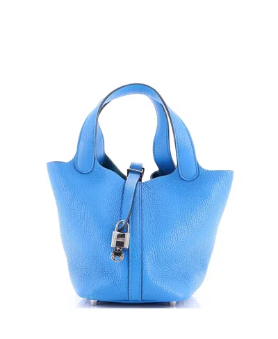 Pre-owned Pre-owned Hermes  Hermes Pm Picotin Lock Bag Clemence In Blue