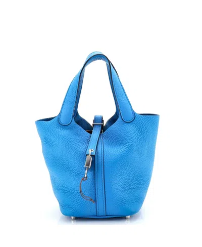 Pre-owned Pre-owned Hermes  Hermes Pm Picotin Lock Bag Clemence In Blue