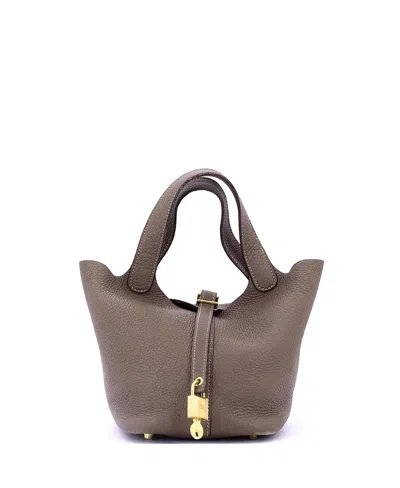 Pre-owned Pre-owned Hermes  Hermes Pm Picotin Lock Bag Clemence In Gray