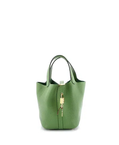 Pre-owned Pre-owned Hermes  Hermes Pm Picotin Lock Bag Clemence In Green
