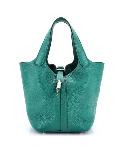Pre-owned Pre-owned Hermes  Hermes Pm Picotin Lock Bag Clemence In Green