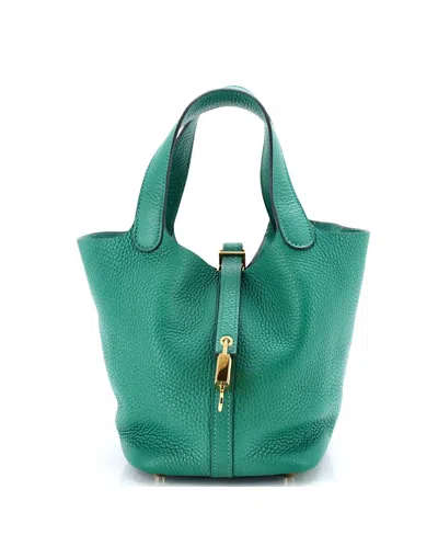 Pre-owned Pre-owned Hermes  Hermes Pm Picotin Lock Bag Clemence In Green
