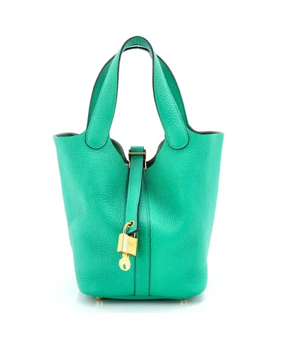 Pre-owned Pre-owned Hermes  Hermes Pm Picotin Lock Bag Clemence In Green
