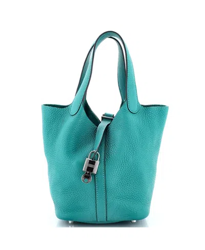 Pre-owned Pre-owned Hermes  Hermes Pm Picotin Lock Bag Clemence In Green