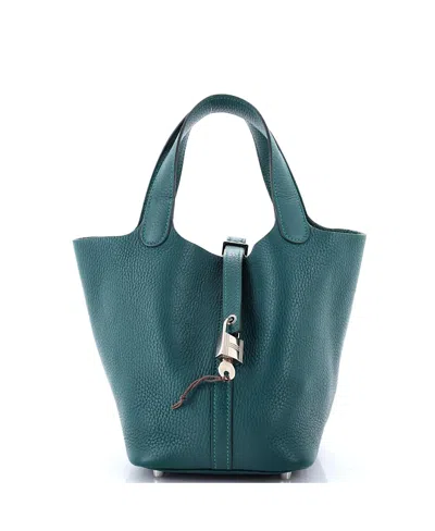 Pre-owned Pre-owned Hermes  Hermes Pm Picotin Lock Bag Clemence In Green