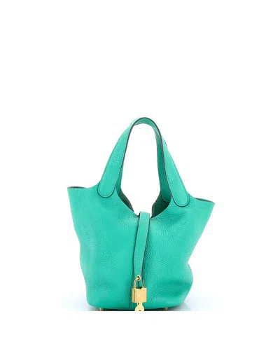 Pre-owned Pre-owned Hermes  Hermes Pm Picotin Lock Bag Clemence In Green