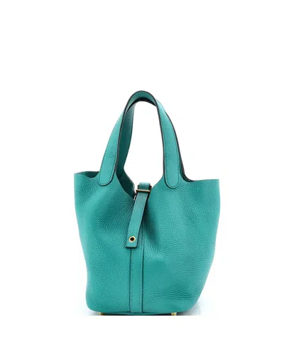 Pre-owned Pre-owned Hermes  Hermes Pm Picotin Lock Bag Clemence In Green