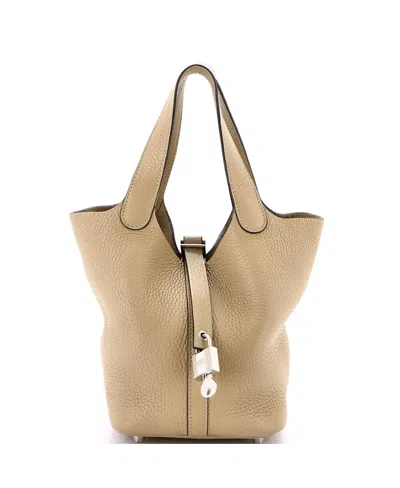 Pre-owned Pre-owned Hermes  Hermes Pm Picotin Lock Bag Clemence In Neutral