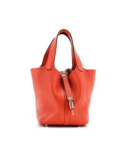 Pre-owned Pre-owned Hermes  Hermes Pm Picotin Lock Bag Clemence In Orange