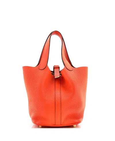 Pre-owned Pre-owned Hermes  Hermes Pm Picotin Lock Bag Clemence In Orange