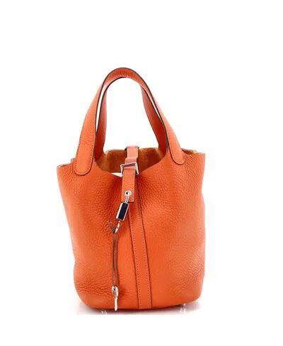 Pre-owned Pre-owned Hermes  Hermes Pm Picotin Lock Bag Clemence In Orange