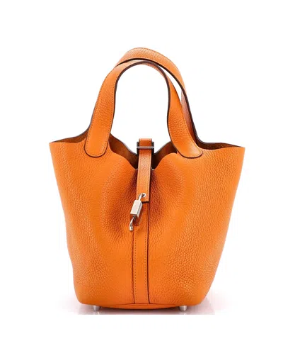 Pre-owned Pre-owned Hermes  Hermes Pm Picotin Lock Bag Clemence In Orange