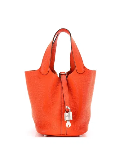 Pre-owned Pre-owned Hermes  Hermes Pm Picotin Lock Bag Clemence In Orange